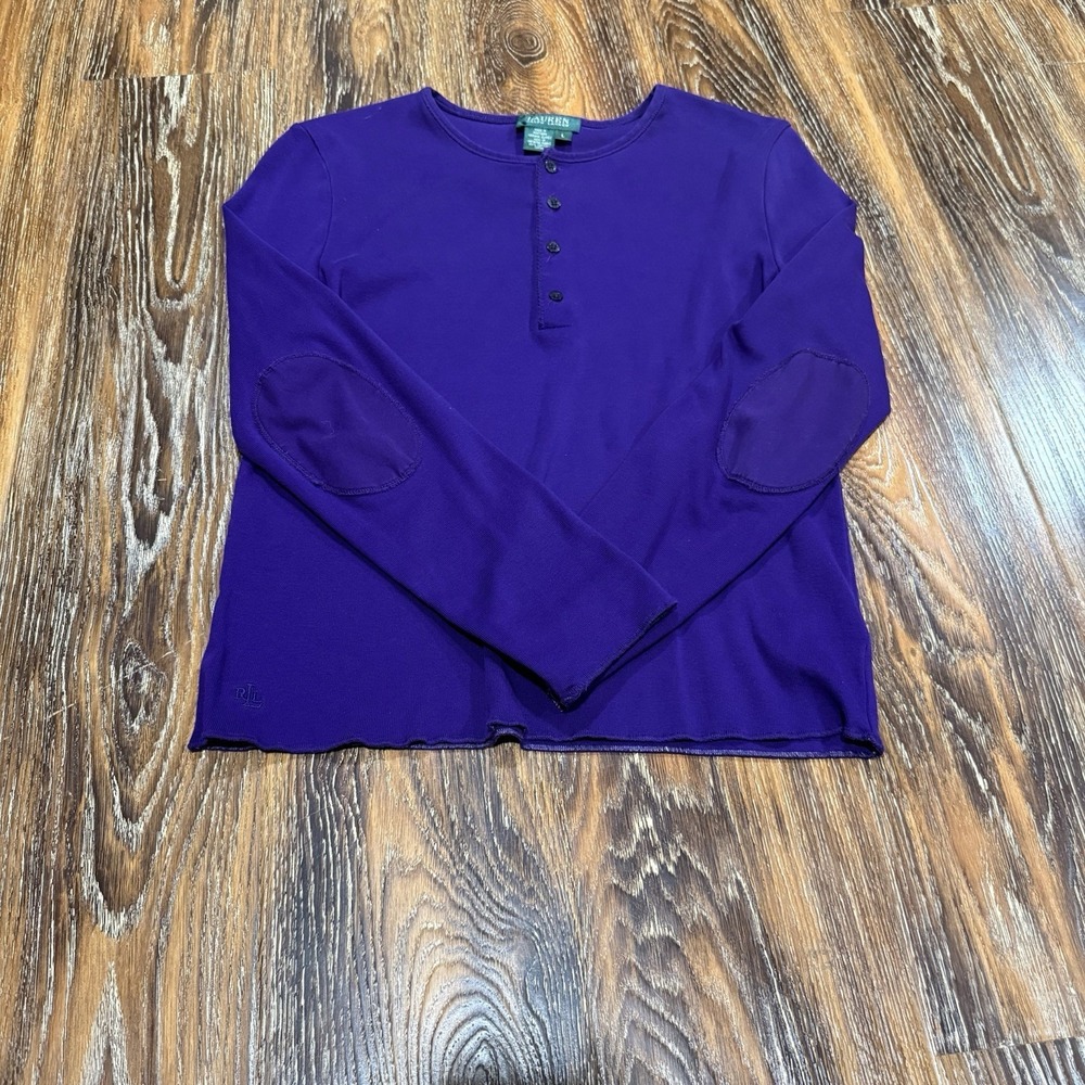 Ralph Lauren Women's Size L Purple Long Sleeve Lightweight Shirt 1/2‎ Button VTG